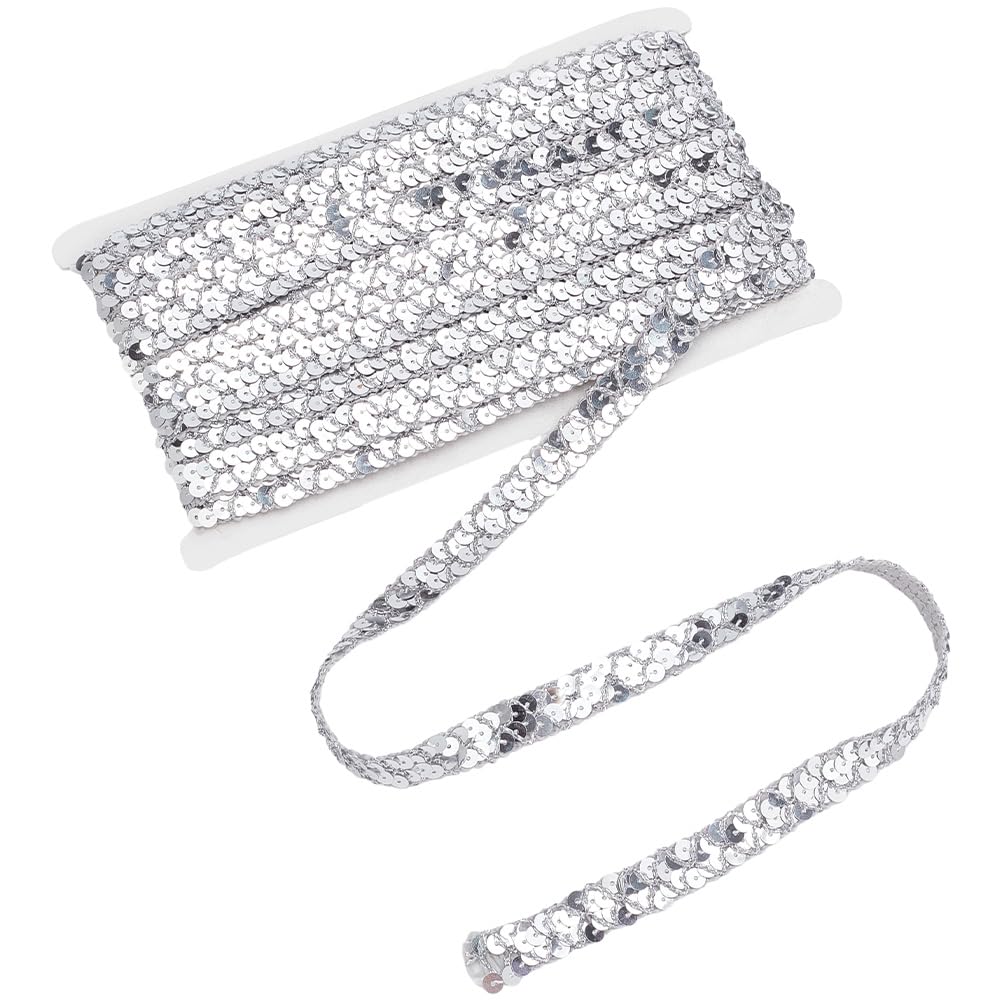 PH PandaHall 14.8 m Silver Lace for Sewing, Shiny Sequins, Sewing Ribbon, Crafts, Dresses, Dresses, Embellishments, Weddings, Costumes, DIY, 15 mm