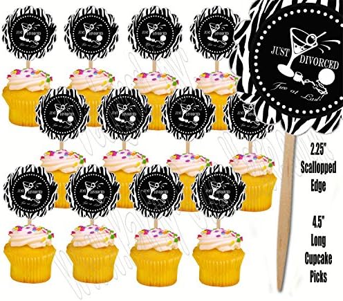 JUST DIVORCED Free at Last Zebra Print Scallopped Cupcake Picks (12)