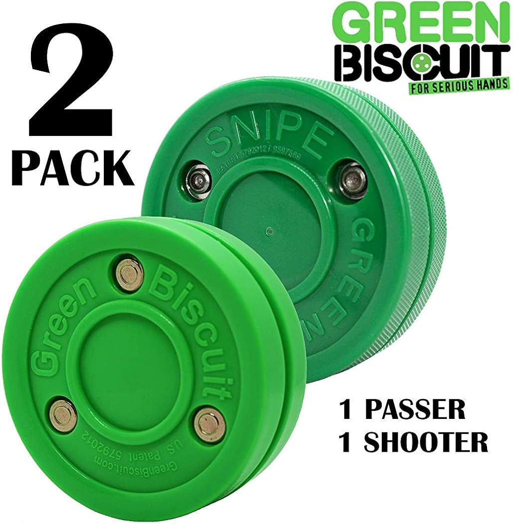 Green Biscuit 2 Pack| 1 Passer and 1 Shooter | Off-Ice Shooting, Stickhandling and Passing Pucks | The are Great for Street Hockey