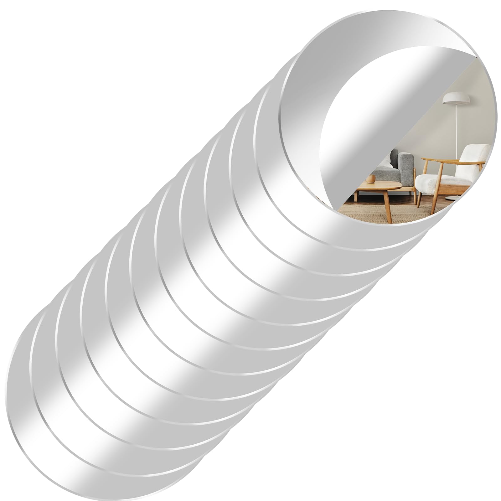 Photo 1 of 12 Pack Acrylic Round Mirror, 4 Inch Non Glass Round Mirror Plate Self Adhesive Mirrors Stickers, Acrylic Plate Circle-Mirrors Trays for Wedding Table Center DIY Crafts Home Wall Candle Decor