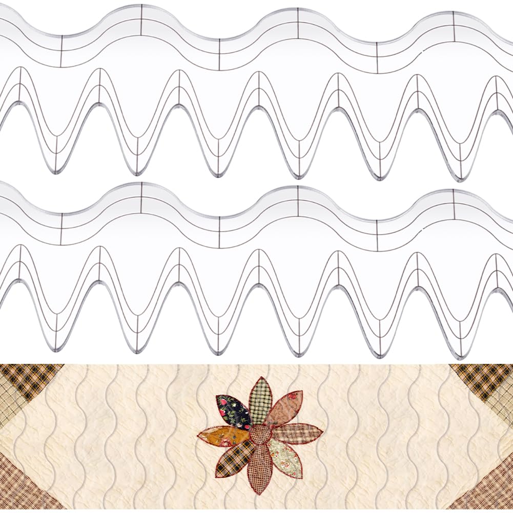 PH PandaHall 2pcs Clear Wave Edge Ruler Acrylic Template Ruler 28cm No Slip Quilting Ruler Template Wave Quilter's Ruler Quilting Ruler Templates for Sewing and Quilting Machine