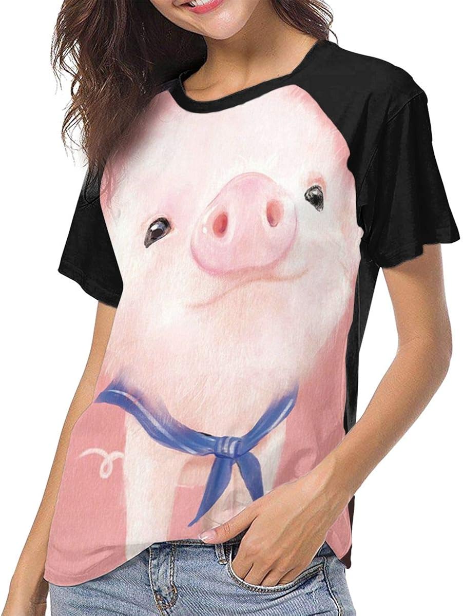 Amazon.com: Cute Little Pink Piglets Pig Animals Women's Casual Raglan ...