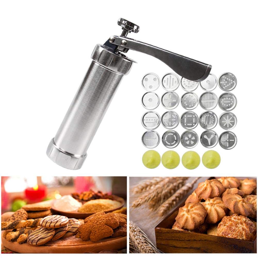 Cookie Press Gun Kit Stainless Steel,Biscuit Press Cookies Maker Gun Set with 20 Discs and 4 Icing Tips