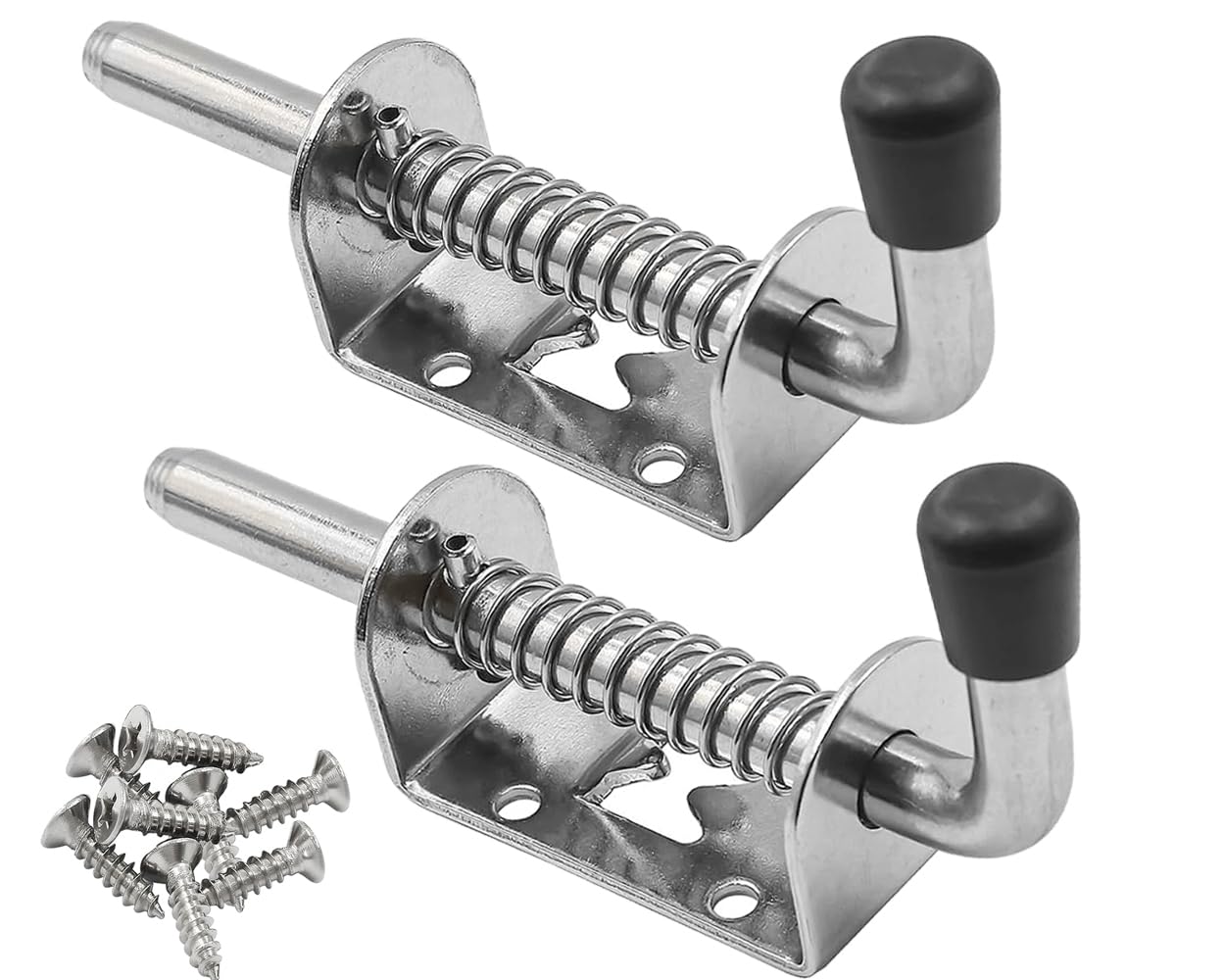 Litensh 2PCS 5 Inch Spring Loaded Latch Pin, 304 Stainless Steel Sliding Barrel Bolt Door Lock for Barn Garage Shed Cabinet Trailer Hardware Latch Silver 128MM