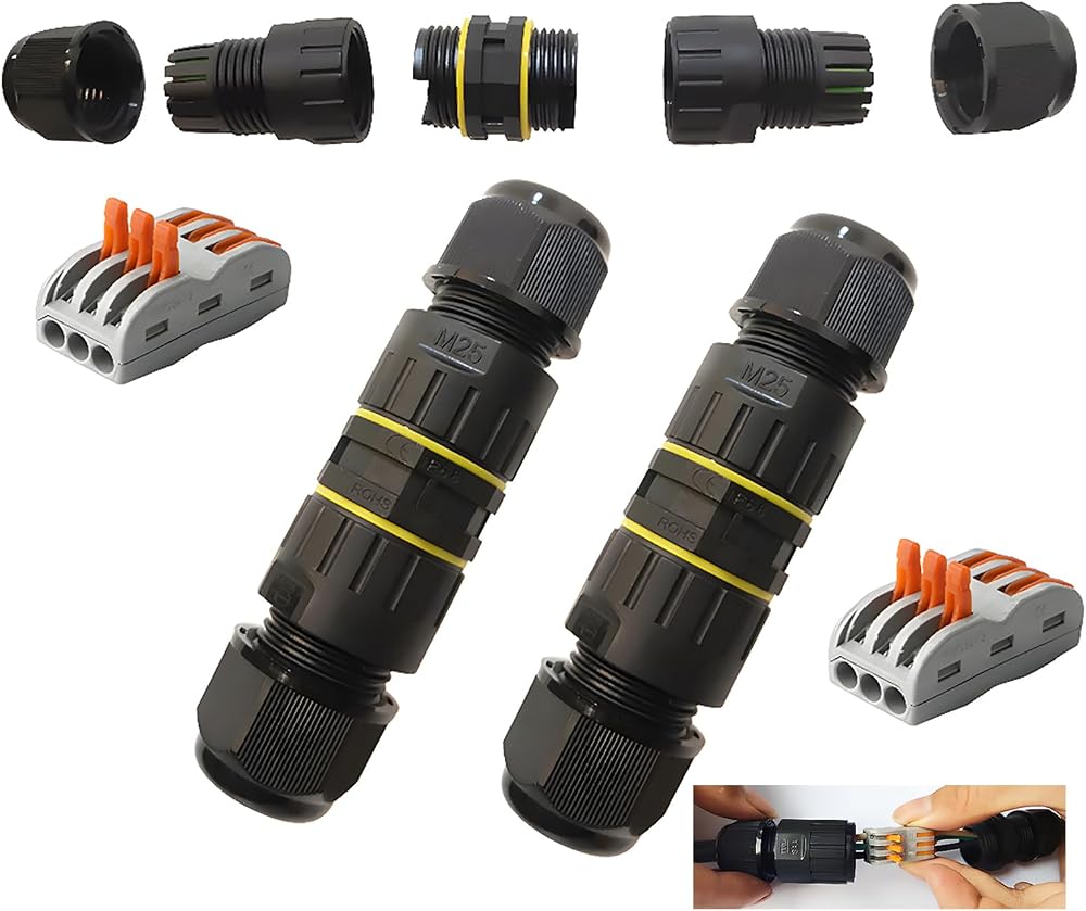 CESFONJER Outdoor IP68 3-Way Junction Box M25 Cable Connector 6-11mm (2 PCS)