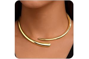GoldGifts Statement Chunky Collar Necklace for Women ,Teardrop Open Cuff Choker with Spring-Hinged Clasp, Modern Torque Bangle Design, Elegant Thick Wrap Fashion Jewelry Gift in Gold, Silver, and Rose Gold