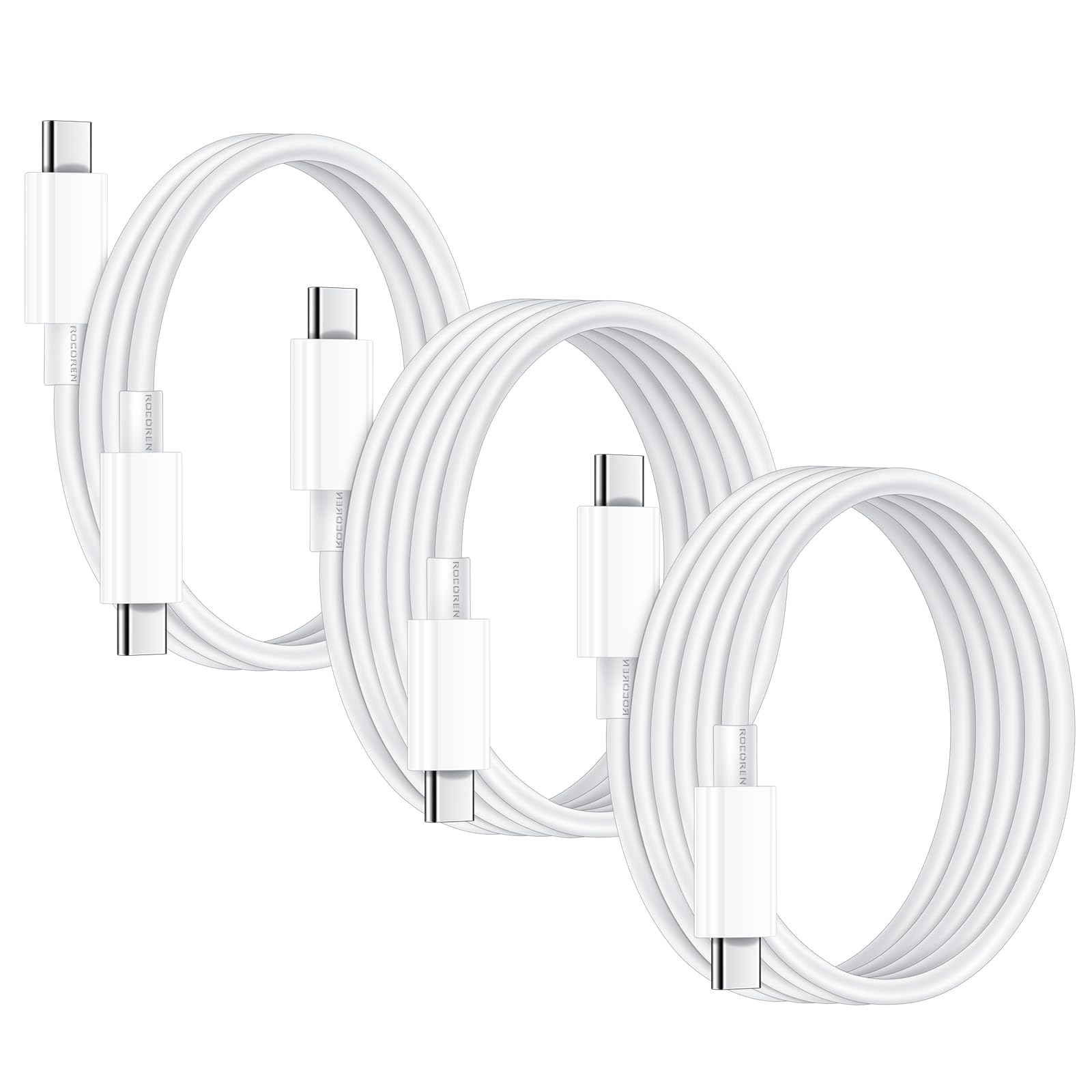 Rocoren USB C to USB C Charger Cable [3-Pack 2M+2M+1M] PD3.0 QC4.0 60W (3A) Fast Charging for iPhone 17 Pro, iPhone 16, iPhone 15, iPad Pro, Samsung Galaxy, MacBook Pro, Pixel and More