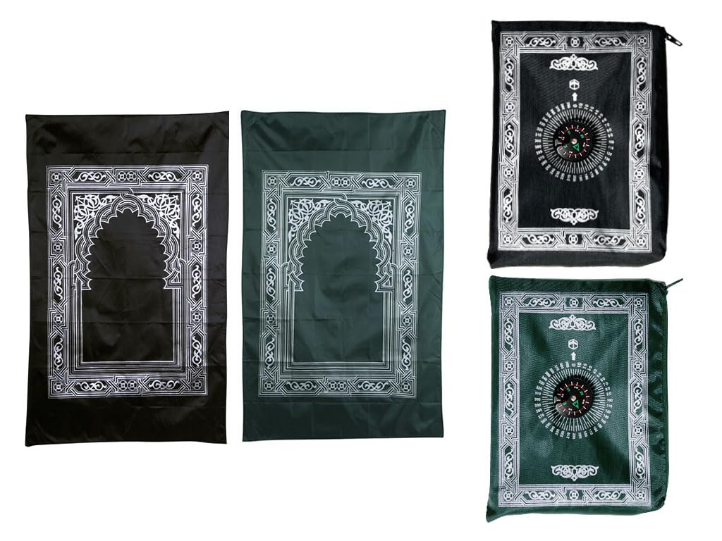 Abiyou 2-Piece Portable Travel Prayer Mat, Green, 60CMx100CM, Waterproof, with Compass