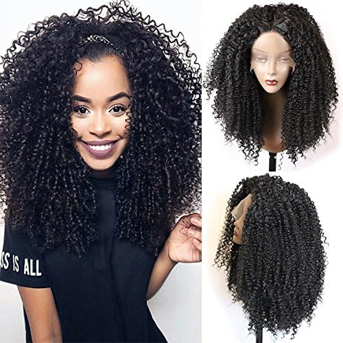 Fyonas Hair Afro Kinky Curly Synthetic Lace Front Wigs Heat Resistant Fiber Glueless Wig for Black Women (24 Inch,#1B Color)