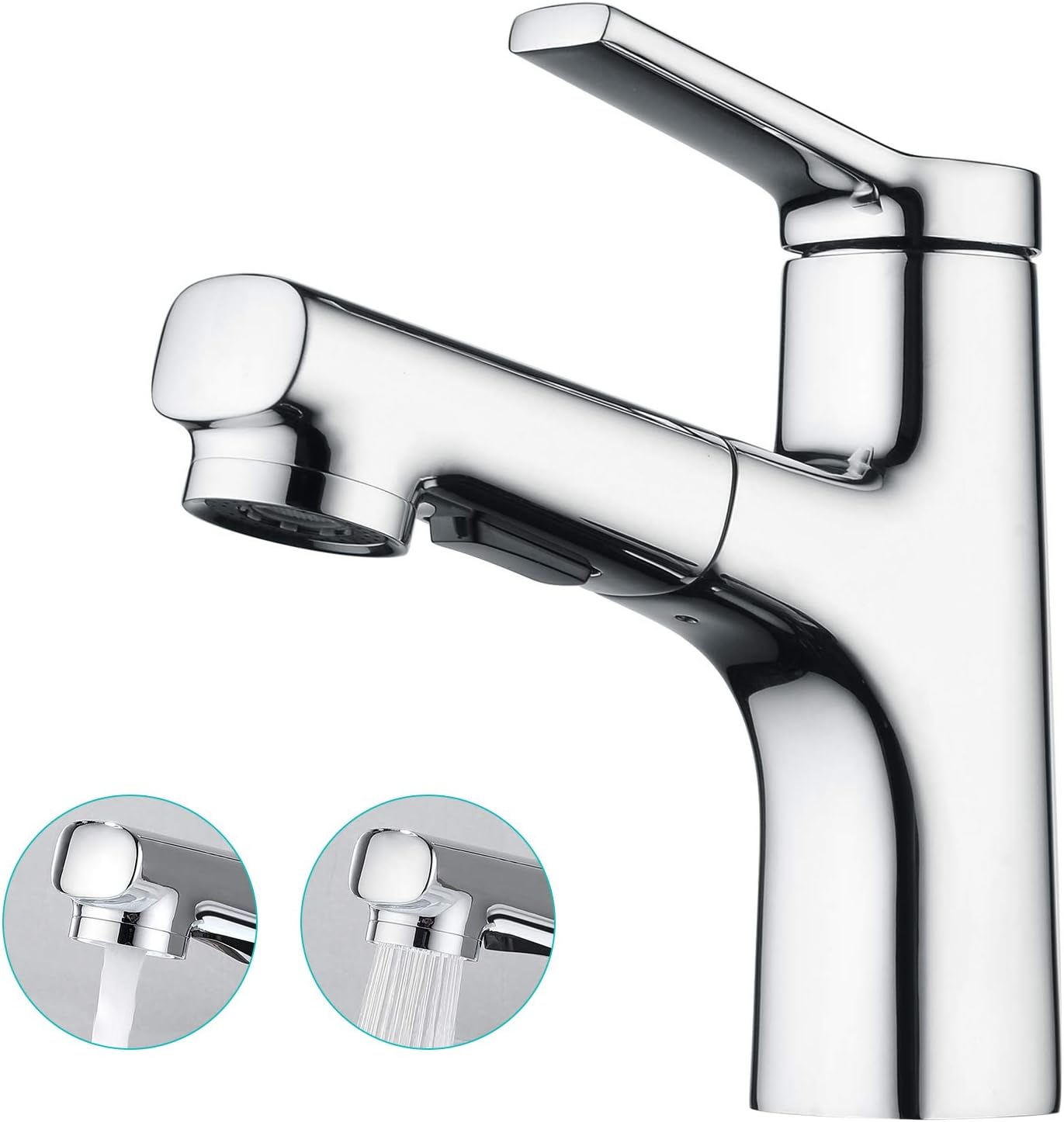 CREA Pull Out Mixer Basin Tap, Bathroom Sink Tap, One Hole Monobloc