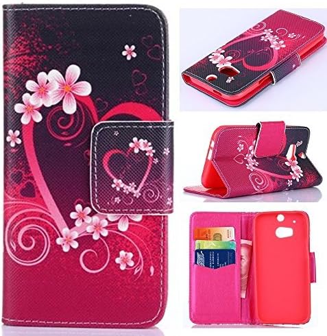 M8 Case HTC ONE M8 Case HTC One M8 Kickstand Case,Tribe-Tiger Stylish Beautiful Heart Shape Garland Design Premium Pu Leather Magnet Flip Folio Wallet [Built-in Card Slots] Kickstand Case Cover for HTC One M8