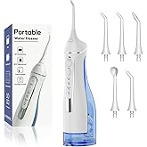 Cordless Portable Water Flosser with 300ML Tank: Rechargeable Oral Irrigator with 5 Tips for Travel, Braces Care and Sensitive Gums, IPX7 Waterproof Teeth Cleaning Device(Black)