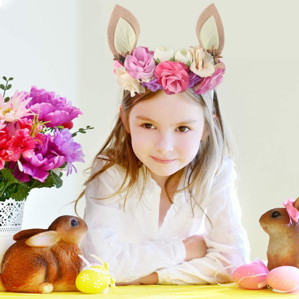 Easter Bunny Headband Set, 1PCS Beige Bunny Ear Headband with 2PCS hair rings