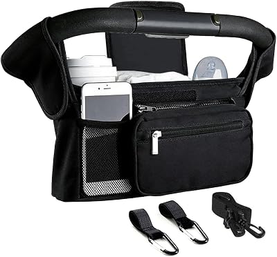 Tyuodna Baby Pram Bag Stroller Organiser with 2 Insulated Cup Holders Black