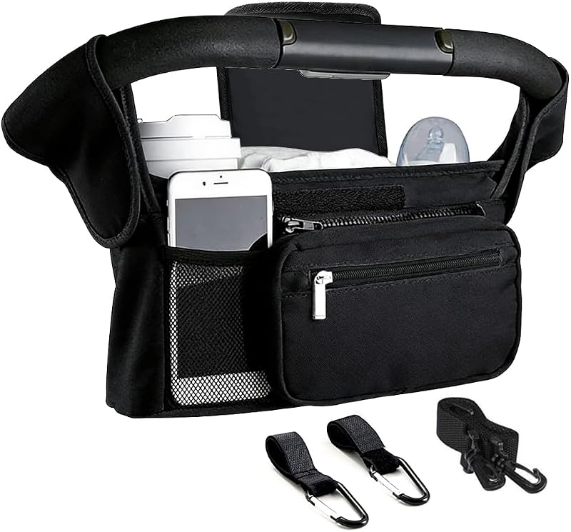 Tyuodna Baby Pram Bag Stroller Organiser with 2 Insulated Cup Holders Black