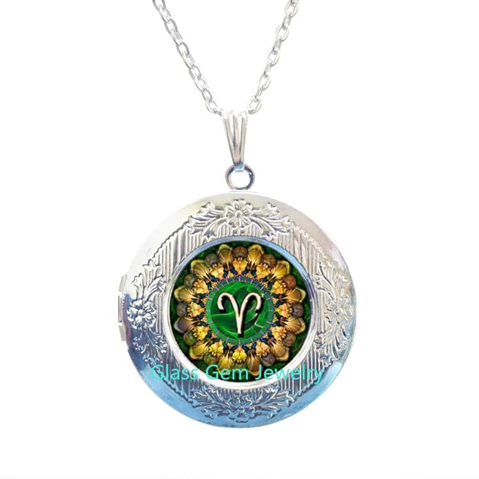 Aries Zodiac Locket Necklace, Aries Locket Pendant, Aries