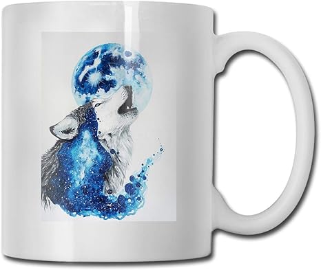 Amazon Co Jp 狼と月マグカップ おしゃれ コップ コーヒーカップ ロゴ入り 食器 洋風 カフェ オフィス用品 カップ 耐熱 デザイン雑貨ラッピング 白 330ml ホーム キッチン