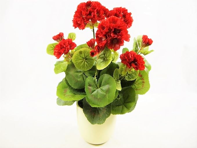 38cm Potted Silk Red Geranium artificial Flowers house plant Amazon