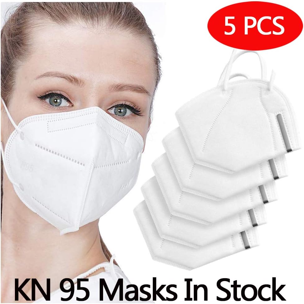 5 Pieces of n95 Mask With Adjustable Nose Clip for Perfect Tight Full Face Seal, 5 Layers of Protection Effective Against fine Airborne Particles, Dusts, Mists and Pollutants