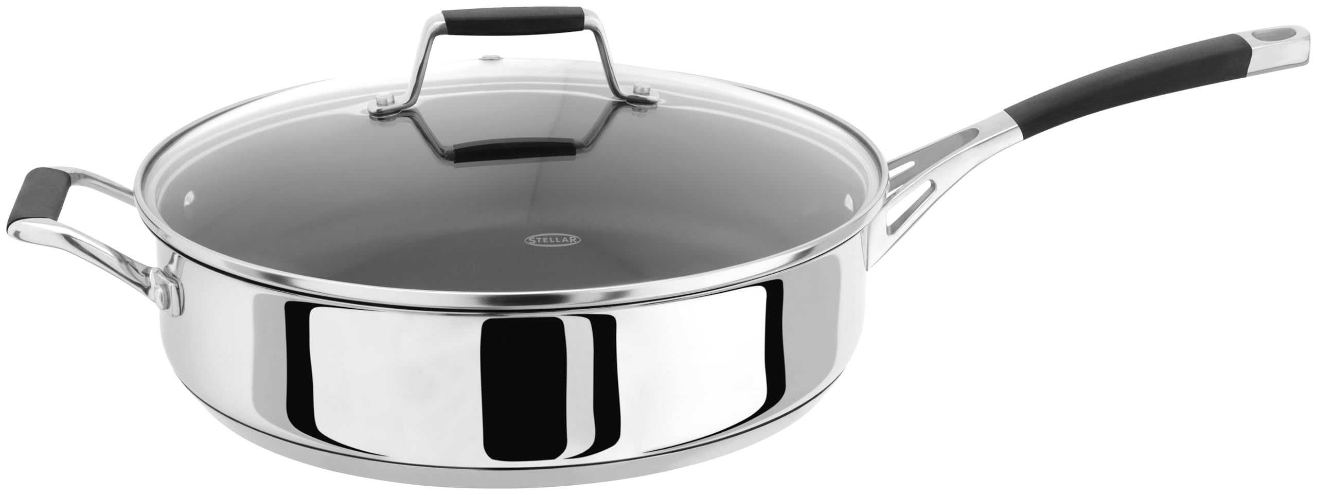 Stellar Flow 28cm Saute Pan with Lid, Non-Stick, Stainless Steel Cooking Pot, Oven Safe Cookware