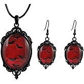 wsycoo Goth Earrings Necklace for Women Goth Jewelry Set Vintage Gothic Raven Bat Witch Glass Cameo Earrings Punk Style Raven Bat Witch Necklace Gothic Jewelry Gifts for Women