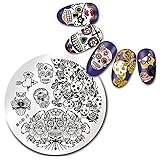 NICOLE DIARY 1Pc Stamping Plate Skull Rose Pattern 2.2inch Round Nail Art Image Plate