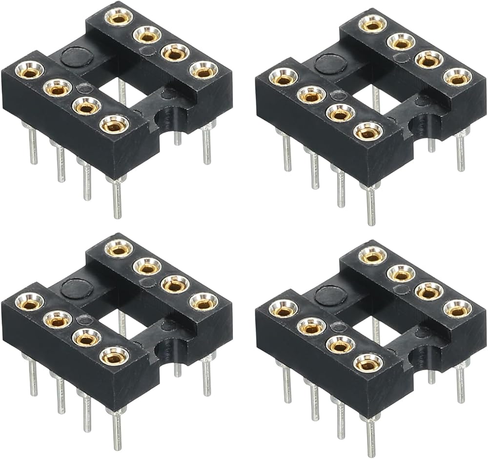 sourcing map 4pcs 8P DIP IC Socket Adapter Round Pin 2.54mm Pitch 7.6mm Row to