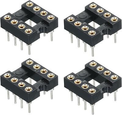 sourcing map 4pcs 8P DIP IC Socket Adapter Round Pin 2.54mm Pitch 7.6mm Row to