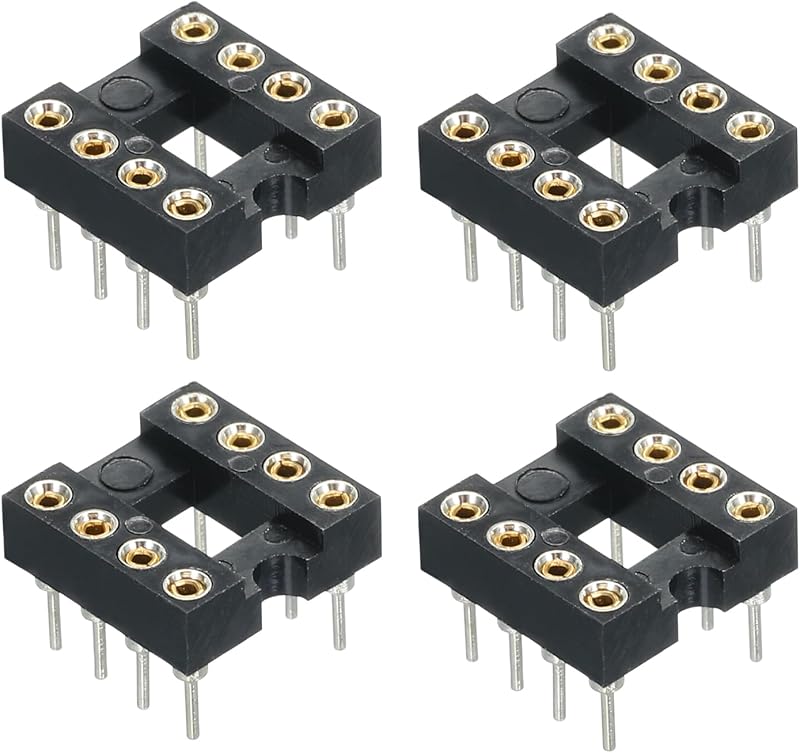 sourcing map 4pcs 8P DIP IC Socket Adapter Round Pin 2.54mm Pitch 7.6mm Row to
