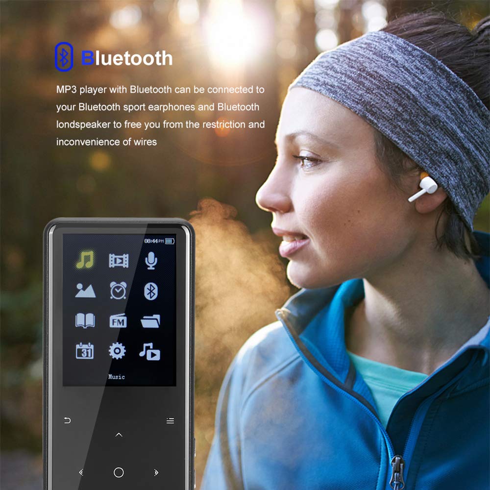 MP3 Player with Bluetooth, Mbuynow 16GB Music Player 2.4 Inch Screen with FM Radio Voice Recorder HIFI Lossless Sound Touch button with Video E-Book Support Up to 128GB TF Card (Black)