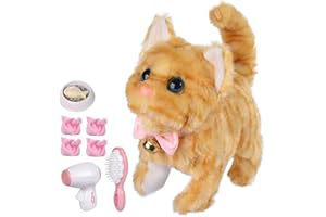 WorWoder Electronic Plush Interactive Cats for Kids That Move and Meow Waliking Lifelike Interactive Toy pet Stuffed Kitten for Girls Kids (Yellow Stripes)