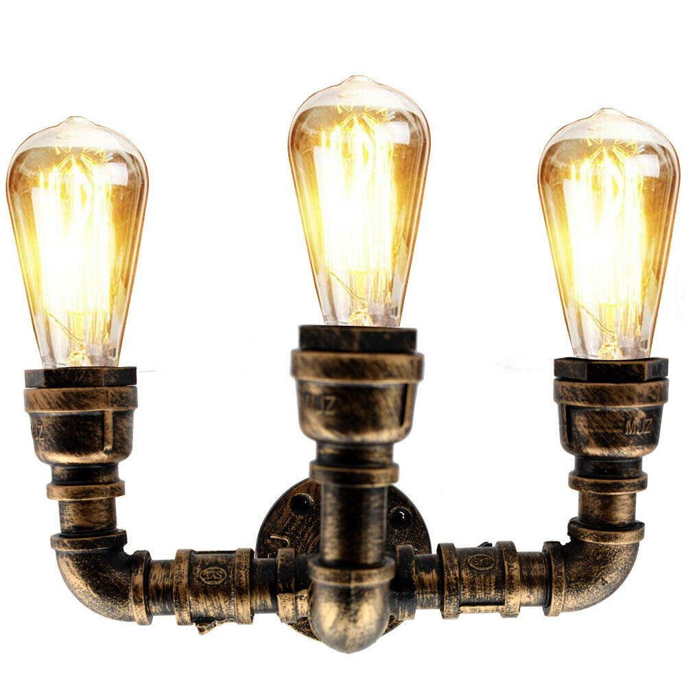 LEDSone Vintage Retro Industrial Steampunk Water Pipe Wall Mount Metal Wall Light Rustic Style for Home Pub Bedroom Kitchen Hotel Farmhouse Bar E27 UK