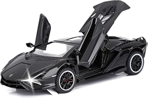 SASBSC Toy Cars Lambo Sian FKP3 Metal Model Car with Light and Sound Pull Back Toy Car for Boys Age 3 + Year Old (Black)