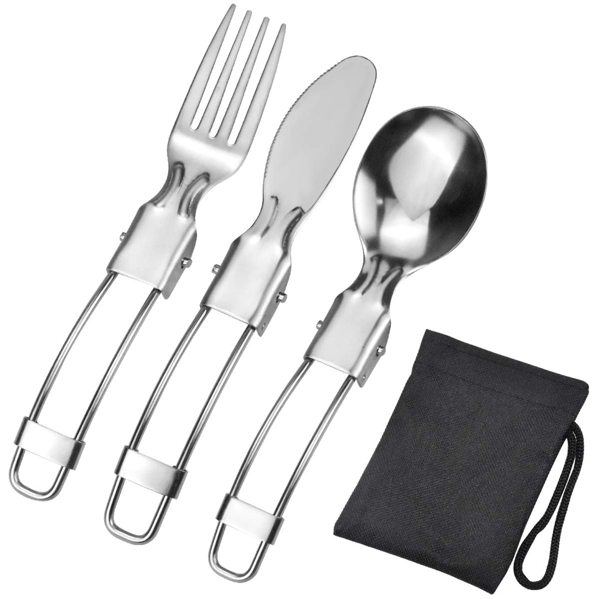 Foldable Cutlery Set 3 Piece Spoon, Knife and Fork Sets Portable 304 Stainless Steel for Camping Picnic Outdoor