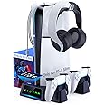YOGES Compatible with PS5 Slim Cooling Station with Temperature Sensor, 2H Fast PS-5 Slim Dual Controller Charger Station, PS-5 Slim Cooling Stand Charging Station Accessories Cooler Fan, Black