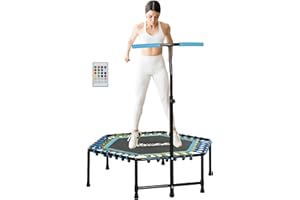 Soozier 45" Rebounder Trampoline for Adults, Mini Trampoline Indoor with Colorful LED Lights and Adjustable Handle, Quiet and Safe Bungee Rebounder