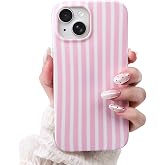 SleekCover Cute Striped Case for iPhone 13/14 6.1",Pink | Non-fade Aesthetic Striped Pattern,Slim Fit,Lightweight,Kawaii Cute iPhone 13/14 Case for Women Girls,Soft TPU