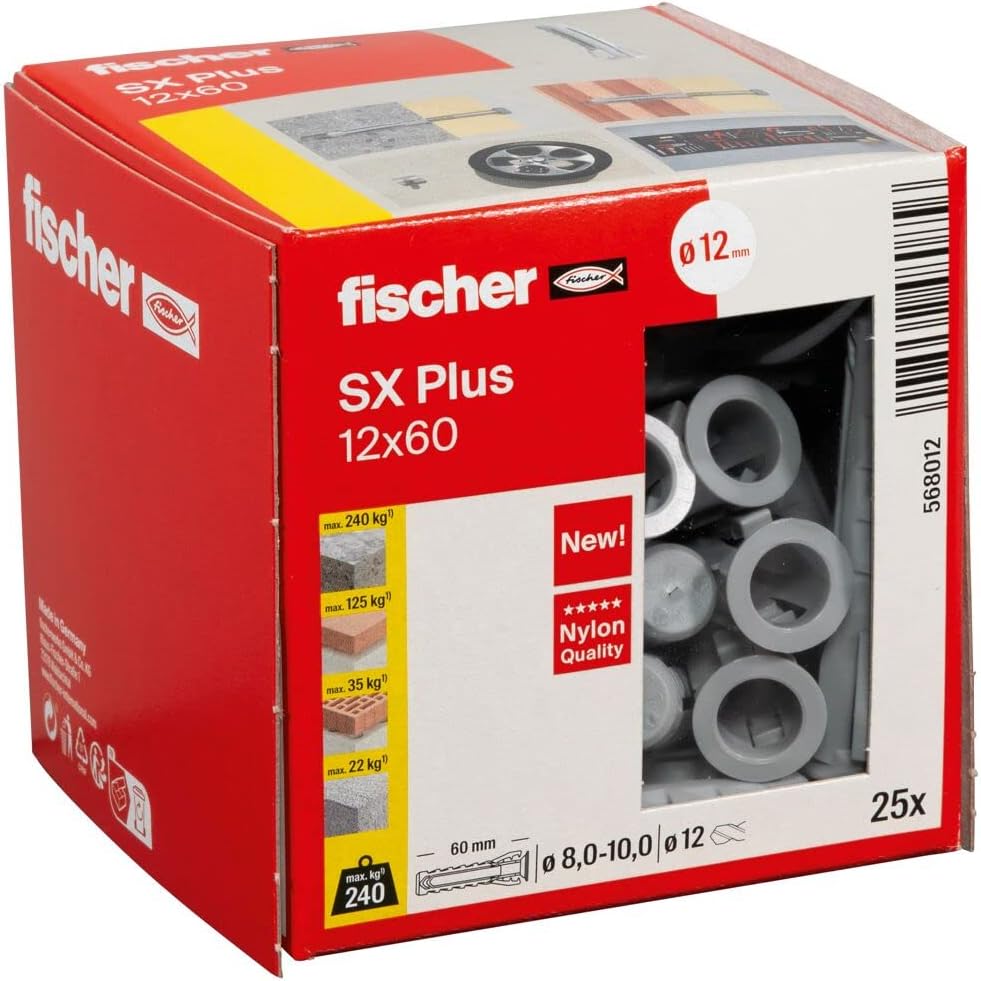 fischer SX Plus Expansion Wall Plug 12mm x 60mm Pack 25