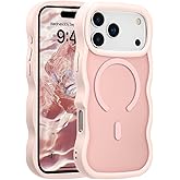 UEEBAI Magnetic for iPhone 17 Pro Max Case, Compatible with MagSafe, 2025 Transparent Wave Frame Design Case Soft Edge Cover Cute Clear Matte Shockproof Protective Phone Case, Pink