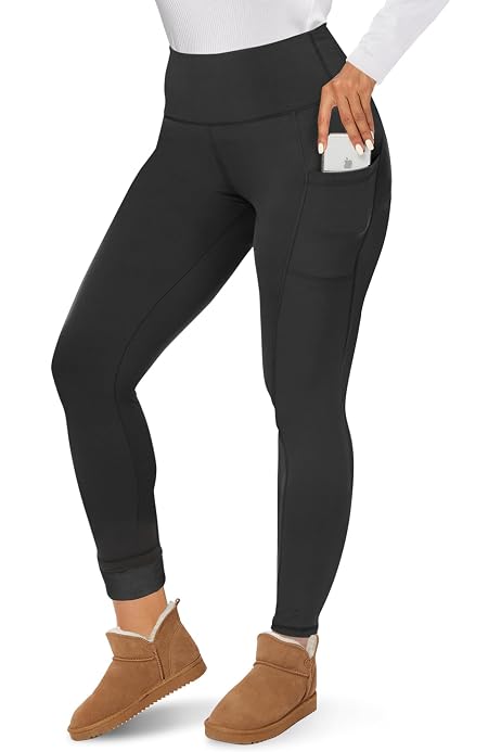 Pantalones De Invierno Para Mujer - Campana Alto Tiro, Bolsillos, Forro Polar, Cintura Elástica