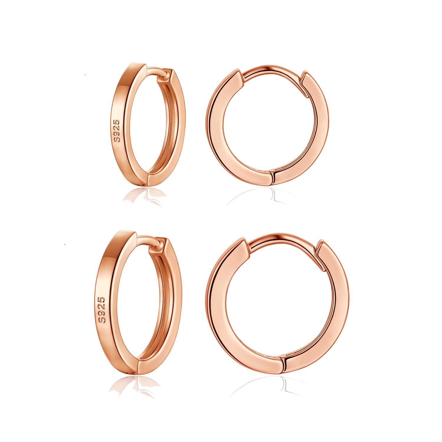 wynn's Silver Hoop Earrings for Women, 925 Sterling Silver Unisex Small Sleeper Hoop Earrings, Rose Gold Hooped Huggie Cartilage Earrings for Women Men Girls (10+12mm)