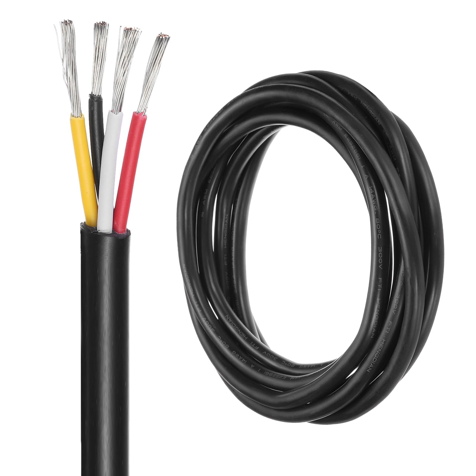 DMiotech 14 Gauge Wire Electrical Wire 4 Conductor, 14 AWG Extension Cable Cord 10 Ft/3 m UL2464 300V Stranded Tinned Copper Wire for LED Lighting Automotive