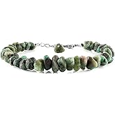 Raw Emerald Bracelets For Women May Birthstone, Natural Gemstones Rough Dainty Handmade Jewelry Chakra Energy Healing Crystals, 925 Sterling Silver Chain 8 inch