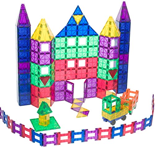 Playmags 150 + 18 Piece Set: Now with Stronger Magnets, Sturdy, Super Durable with Vivid Clear Color Tiles. 18 piece Clickins Accessories to Enhance your Creativity