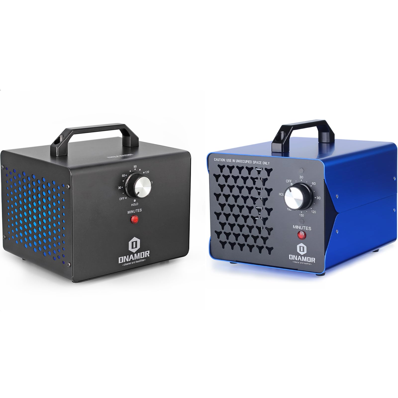 ONAMOR Bundle | Ozone Generator 30000mg/h - 40000mg/h (Black & Blue) - Ozone Machine Ionizer & O3 Deodorizer for Home, Smoke, and Pet Room.