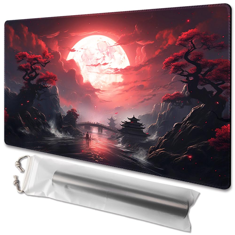 MTG Playmat Size 24x14in Free Storage Bags Non-Slip Backing Printing, Ideal for Card Game Enthusiasts TCG Playmat (No with Zone,Blood Moon Secrets)
