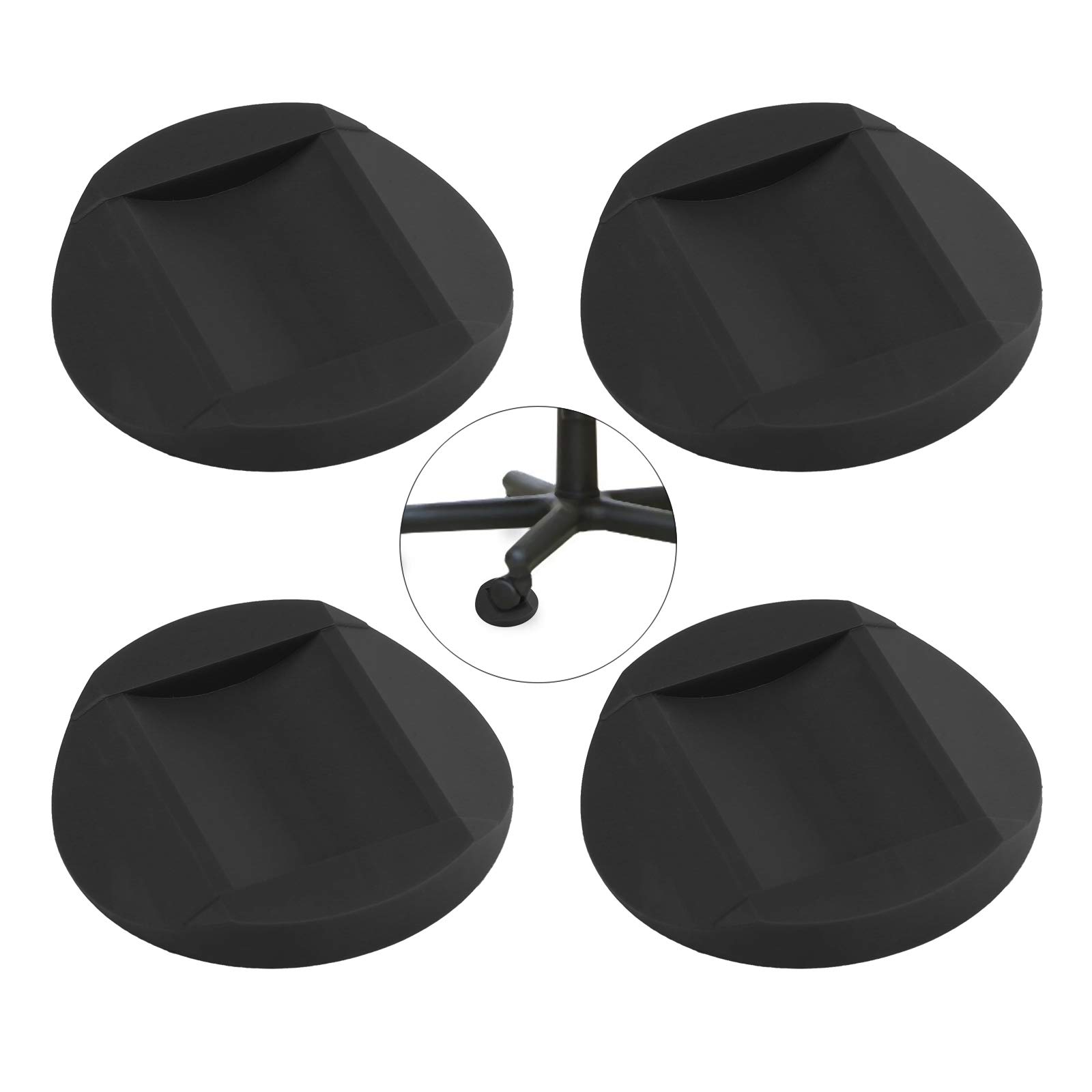4 Pcs Furniture Castor Cups, Rubber Furniture Coasters Feet Pads, Anti-Sliding Floor Grip Floor Protectors for All Floors & Wheels of Furniture, Sofas,Bed,No Slip Chair Leg Floor Protectors, Black
