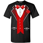 shop4ever Classic Tuxedo with Red Rose T-Shirt Party Costume Shirts