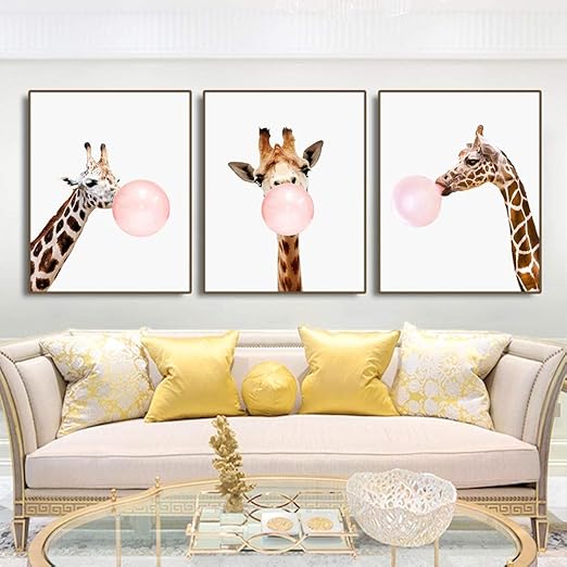 YFYW - Póster de jirafa con burbuja de goma de mascar, para sala de