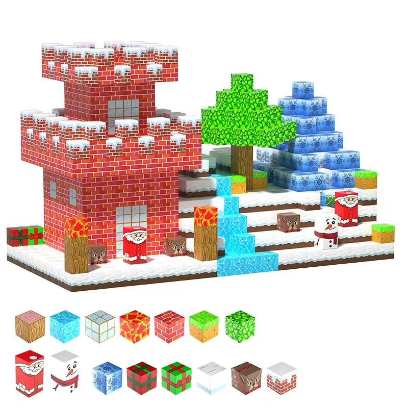 HengBo LED Christmas Magnetic Blocks - 100PCS Magnetic Blocks Building Set for Kids 3+, Build Mine Magnet Cubes for Toddlers, STEM Learning Construction Stacking Toys for Boys Girls Birthday